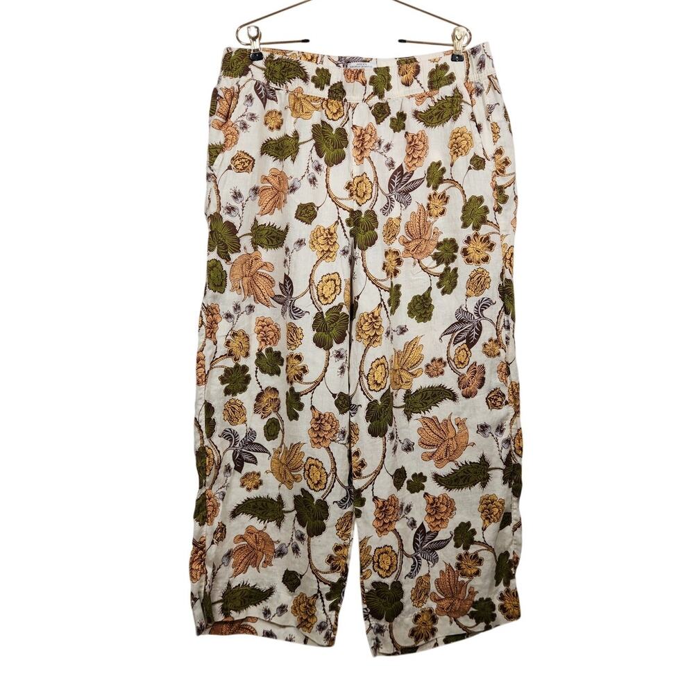 Nicole Miller European Flax Linen Boho Pants Trousers Hippie Whimsy Art XL